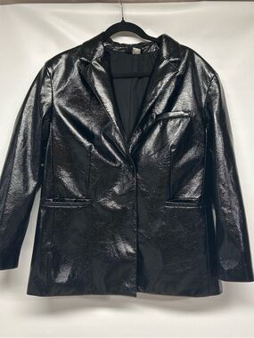 H&M Shiny Black Faux Leather Blazer